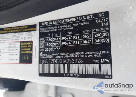 2017 Mercedes-Benz Gls 550 4Matic z USA, uszkodzony, nr VIN 4JGDF7DEXHA953928